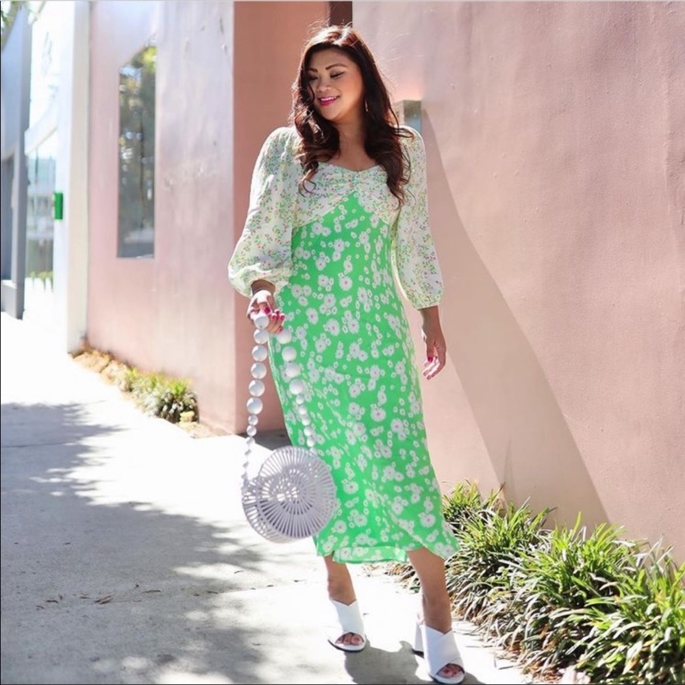- RIXO Daisy Print Long Sleeve Swing Dress